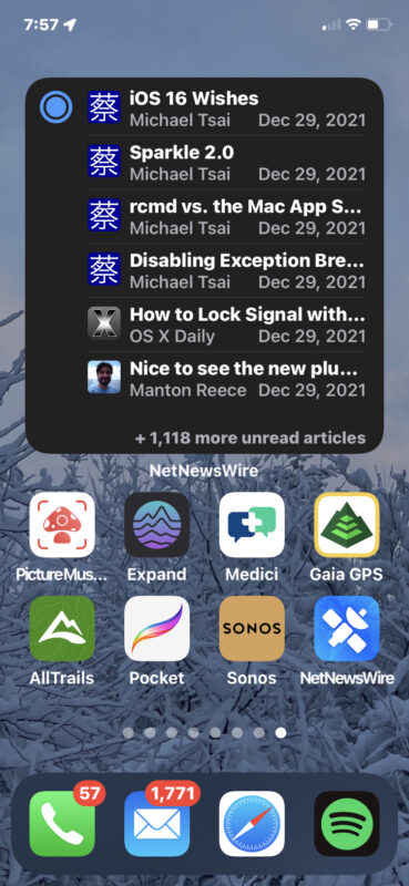 NetNewsWire RSS reader for iPhone widget