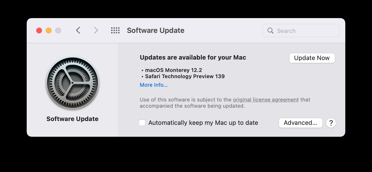 Refreshed software update on Mac showing software updates