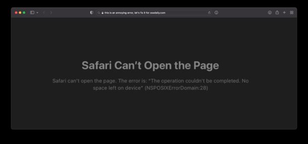 Safari cant open page NSPOSIXErrorDomain 28 error