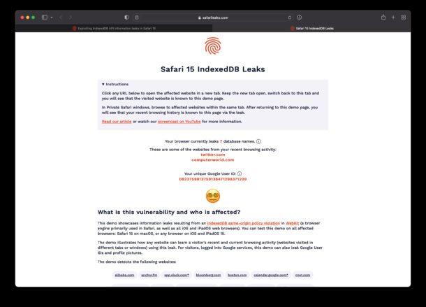 Indedexdb Safari 15 bug leaks browser data