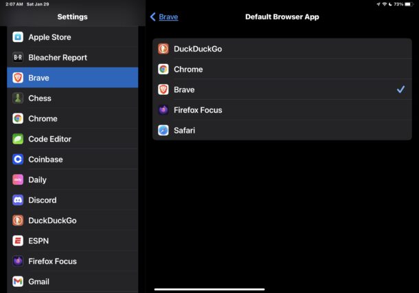 Choose Brave as your default web browser on iPhone or iPad