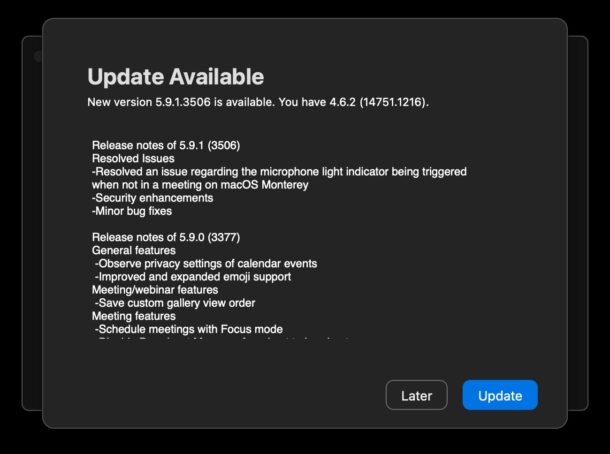 Zoom update available