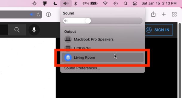 Choose Sonos speaker as Mac speaker audio output destination