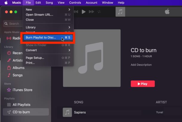Burn a playlist to CD disc on Mac Music app