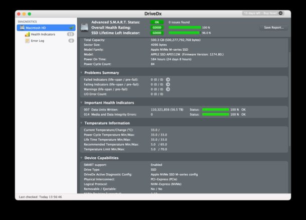 Check Mac SSD disk health with DriveDX