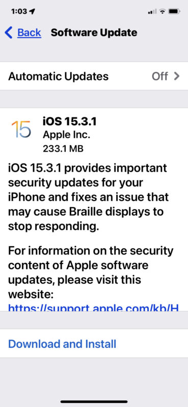 iOS 15.3.1 update
