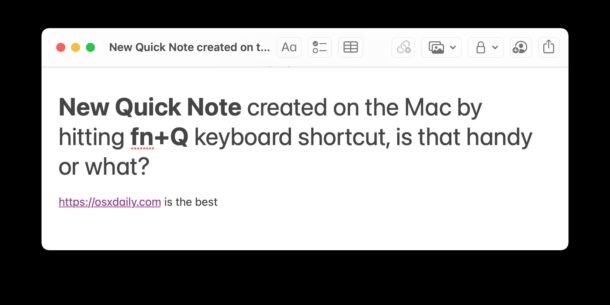Make a new Quick Note on Mac by keyboard shortcut