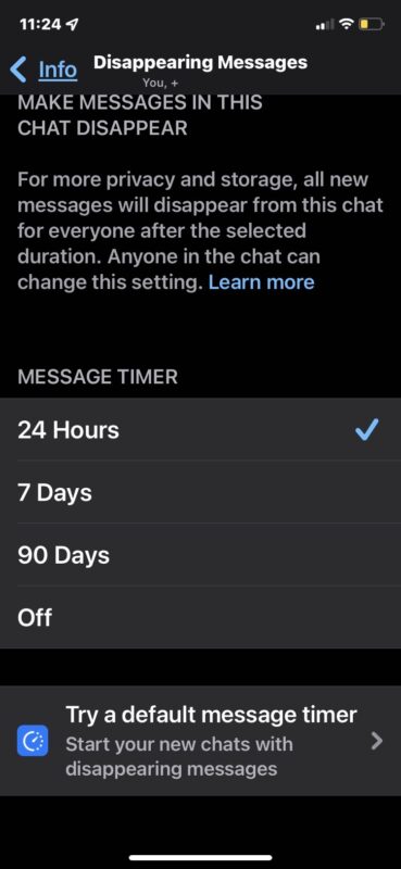 Set the time for disappearing messages WhatsApp