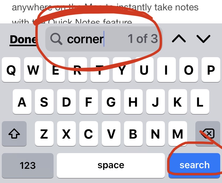 What is the iOS equivalent of Ctrl F?