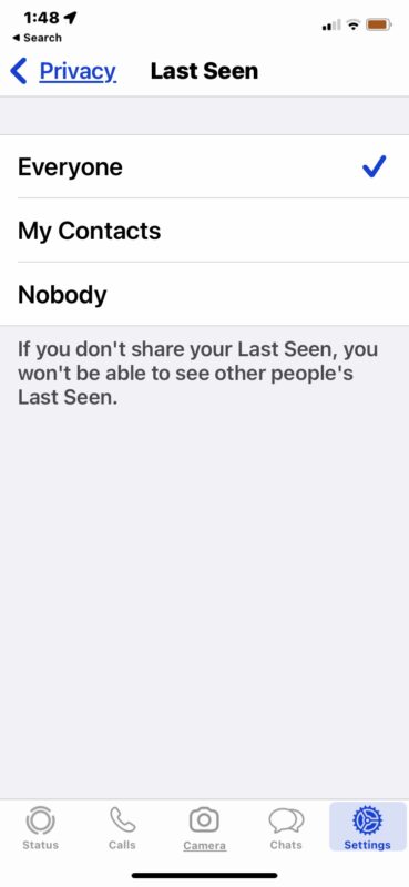Hide WhatsApp online status on iPhone