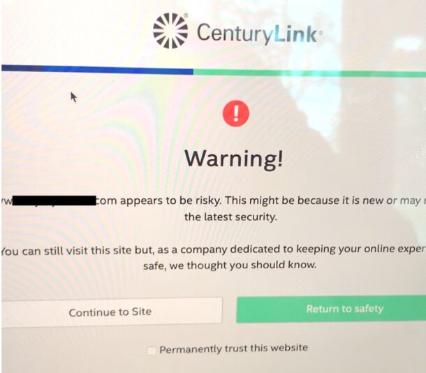 CenturyLink cyber security warning for visiting a web page