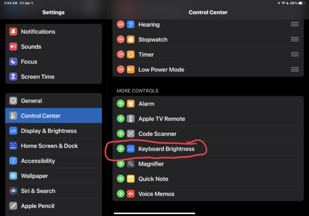 Add keyboard backlight adjustment to Control Center on iPad