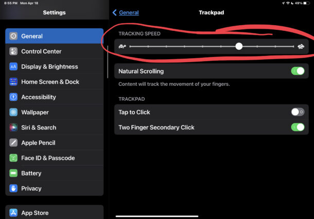 How to change the tracking speed of cursor pointer on iPad Trackpad or Mouse