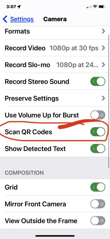 Enable QR code scanning on iPhone or iPad camera