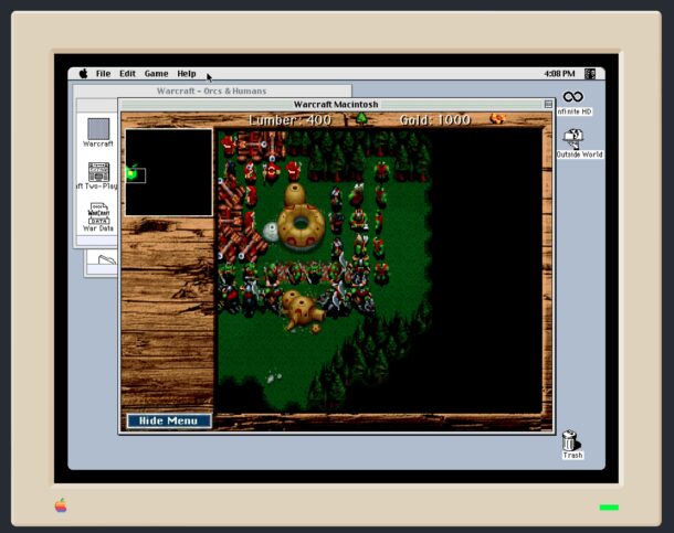 Play games like Warcraft in MacOS 8 Infinite Mac