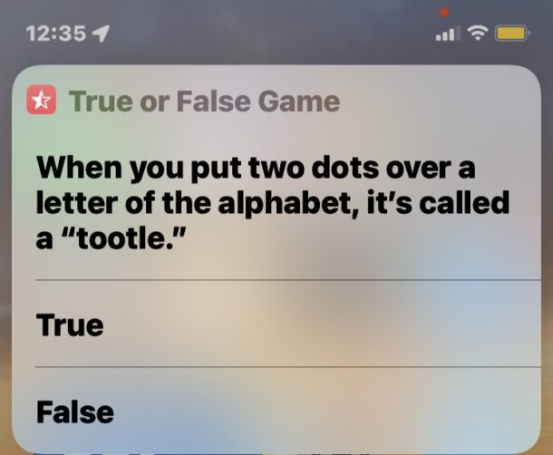 Siri true or false game question example
