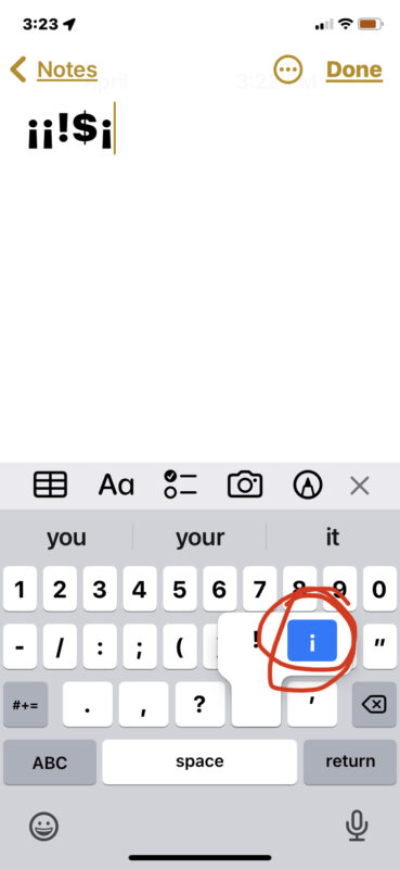 Type upside down exclamation point on iPhone or iPad