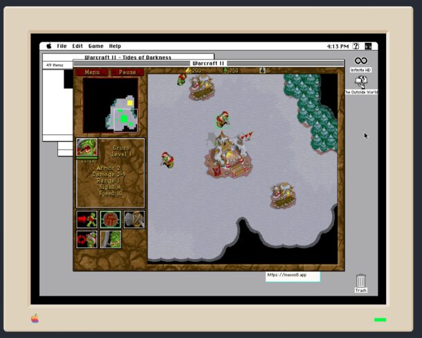Warcraft 2 running in Macintosh System 7 in web browser