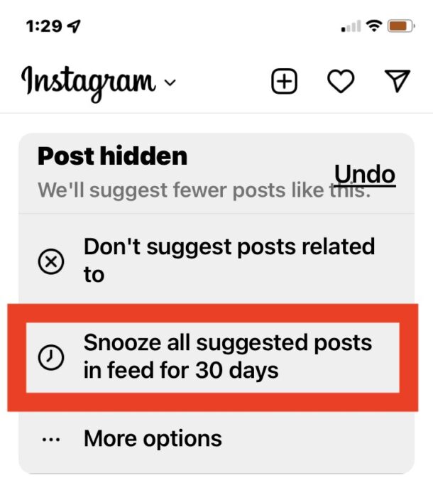 Snooze suggested posts for 30 days