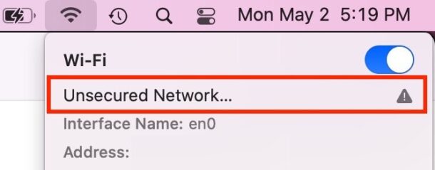 Unsecured Wi-Fi Network on Mac