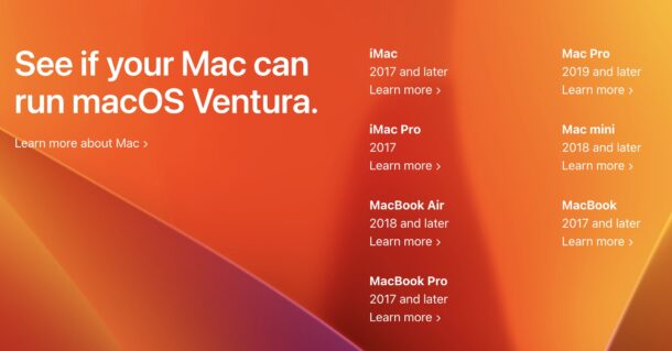 MacOS Ventura compatible Macs list