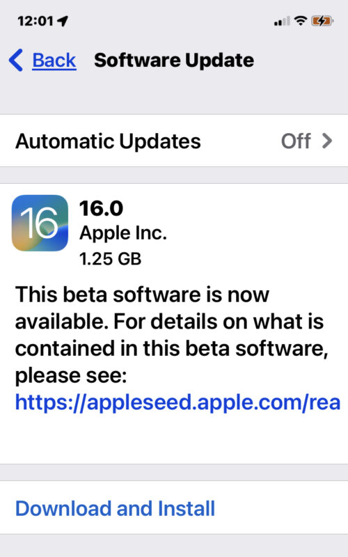 iOS 16 beta update