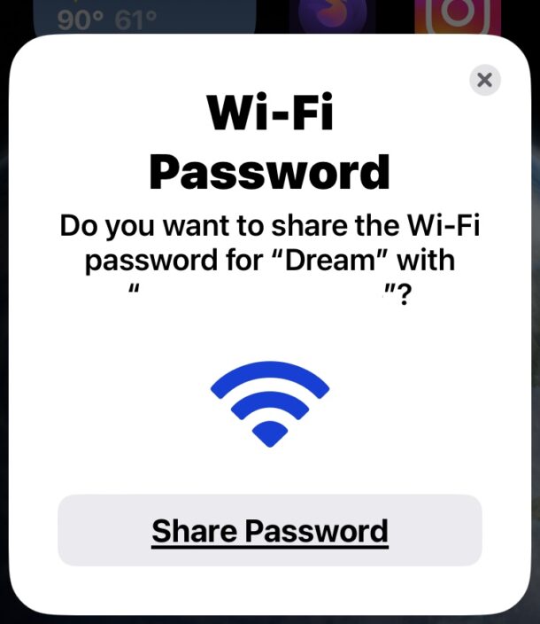 Sharing wi-fi password request