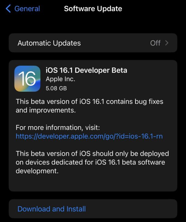 iOS 16.1 beta update download
