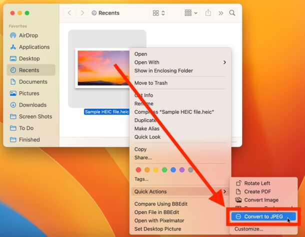 Convert HEIC file to JPEG on Mac with Quick Actions