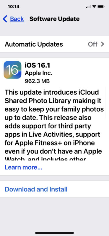 iOS 16.1 update download