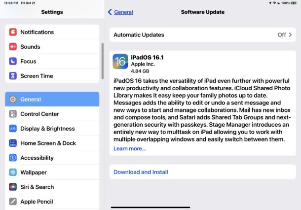 iPadOS 16.1 update download