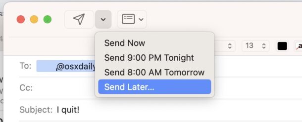 schedule sending an email in the Mac Mail app