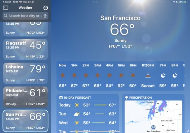 Weather app on iPad