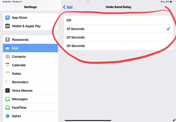 Change Undo Send Delay on Mail for iPhone and iPad