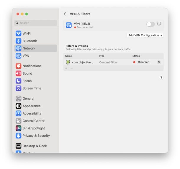 Disable network filters in macOS Ventura