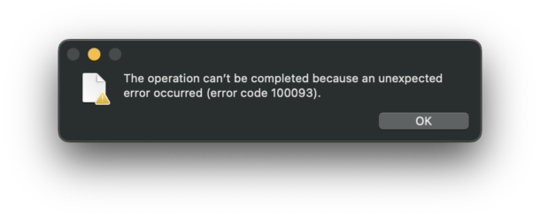 The operation can't be completed because an unexpected error occurred (error code 100093)