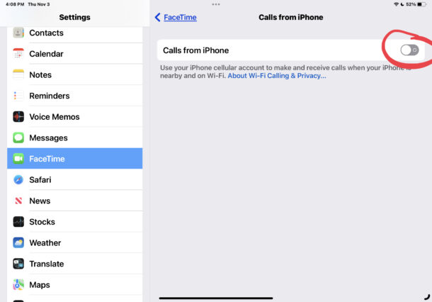 Stop iPad from ringing with phone calls