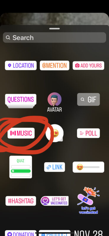 How to Add Music to an Instagram Story - locate the Music option