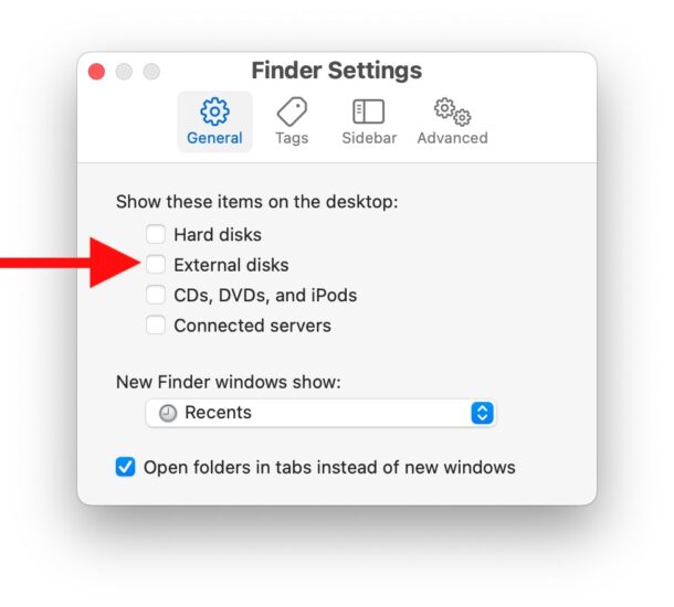Hide external drives from Mac desktop