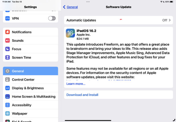 iPadOS 16.2 update