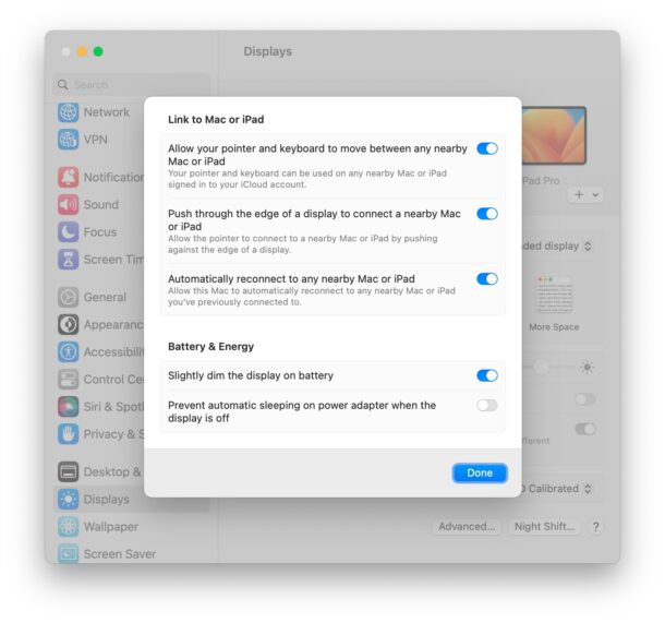 Universal Control settings in MacOS Ventura and newer