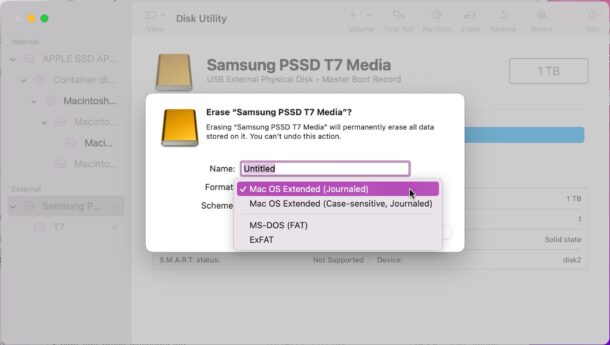Choosing alternate file system types when formatting Mac USB drives