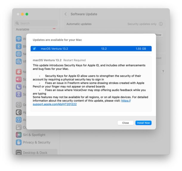 MacOS Ventura update available