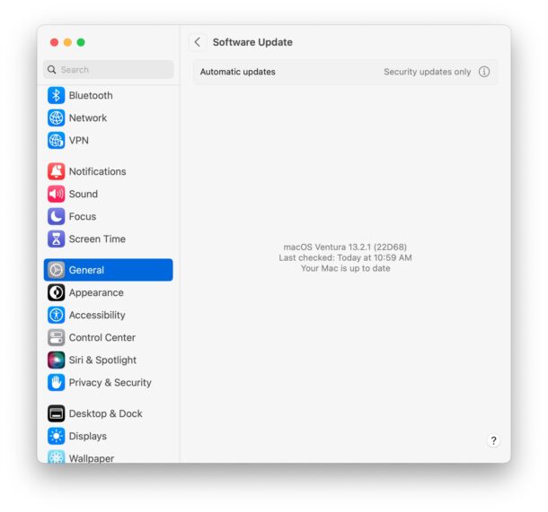 No software updates available message on MacOS
