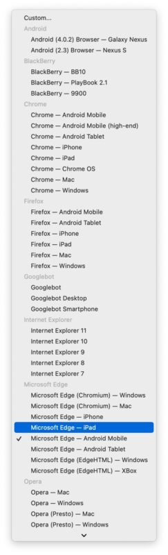 Change user agent in Chrome