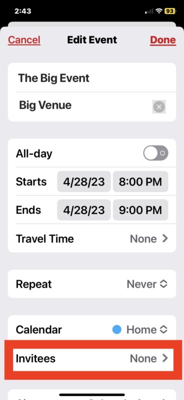How to send an invite to Calendar event on iPhone and iPad