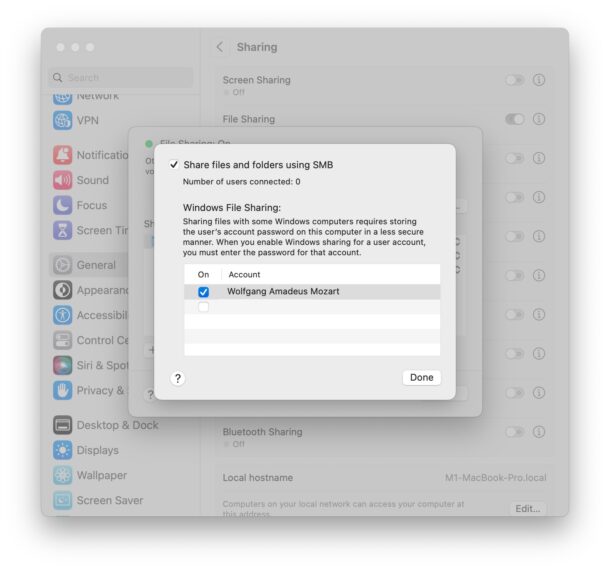 More file sharing settings in MacOS
