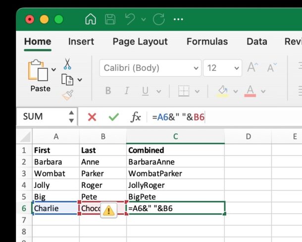 Adding space between data when combining columns in Excel