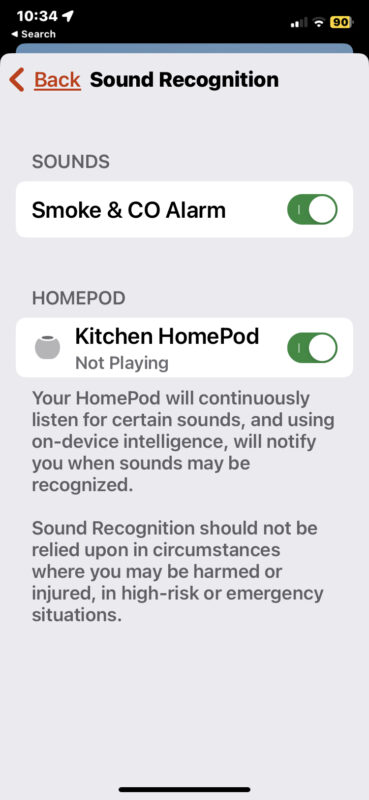 Enable HomePod smoke alarm notifications