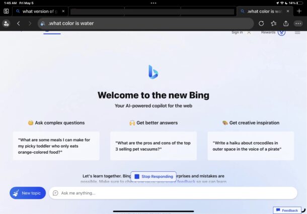 Accessing the Bing ChatGPT chatbot in Microsoft Edge
